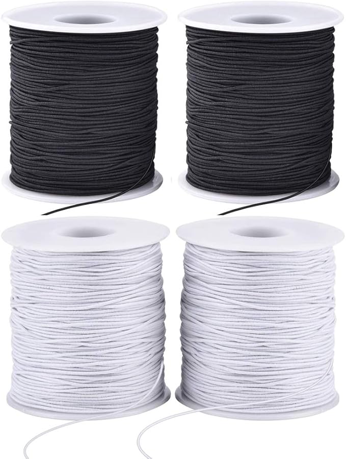 LUSTEMBER Stretchy String for Bracelets, 4 Rolls 1 mm Sturdy Elastic String Elastic Cord for Jewelry Making, Necklaces, Beading (2 Black+ 2 White)