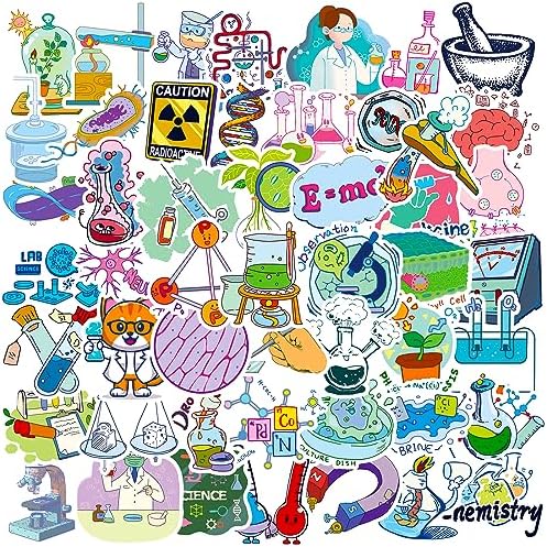 100 Pcs Natural Sciences Stickers Pack, Chemistry, Physics, Biology Experiment Vinyl Stickers, Science Laboratory Student Sticker Decals for Laptop, Water Bottle, Luggage Décor