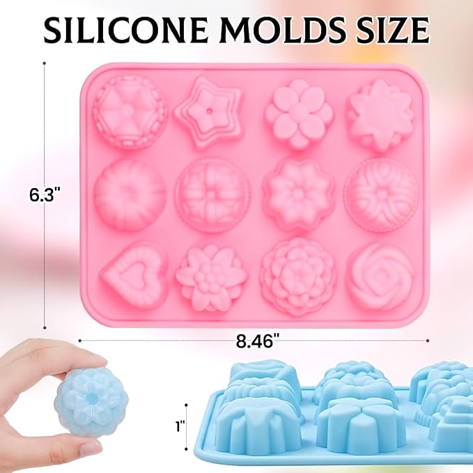 SJ Flower Silicone Mold Set, 3-Pack 12-Cavity Soap & Craft Molds | For Crafts, Plaster, Soap, Wax Melts & Bath Bombs, Food Grade Silicone, Easy Release, Reusable