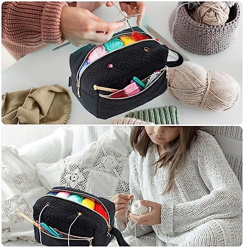 MYBAGZING Small Crochet Bag Organizer - Knitting Yarn Storage for Crocheting Holder Accessories, Needles, Hooks, Gifts, Black, (AM370)