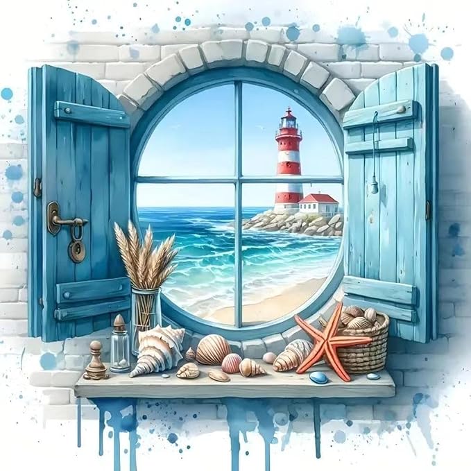 MBNTJHT Lighthouse Paint by Numbers Kit for Adults,DIY Lighthouse Landscape Acrylic Paint by Number Kits for Adult Beginners,Sea Scenery Oil Painting Kits for Home Wall Decor 16X16 Inch.