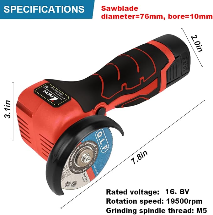 ZFULVO Cordless Angle Grinder Kit 19500RPM Mini Electric Metal Grinding | 2pcs 16.8V 2000mAh Battery with 6-Cutting Disc, 3inch Mini Angle Power Tool, Grinder Handheld Cutter for Metal Wood Grinding