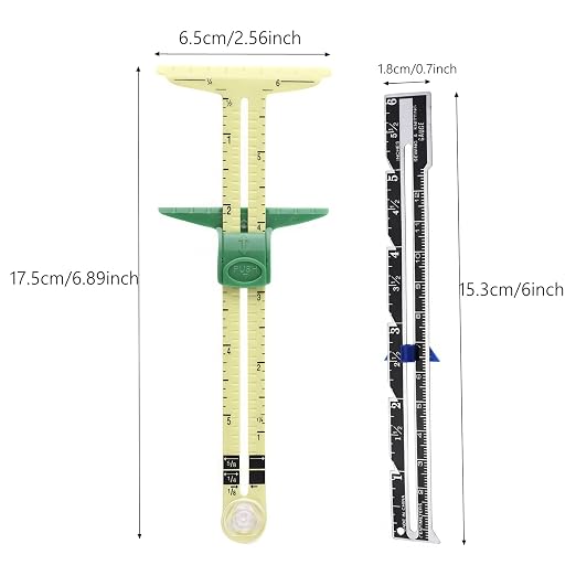 Sewing Gauge Measuring Tool Set 5-in-1 T-Shaped Sliding Gauge Ruler,Acrylic Fabric Quilting Ruler,Essential Sewing Tools&Quilting Accessories for Hemming,Seam Allowance,Button Spacing 2 Pieces