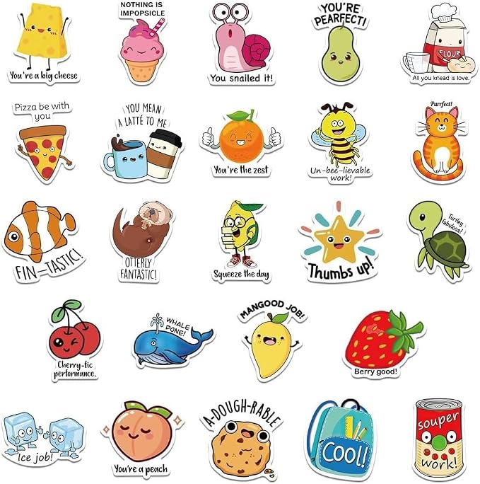 50PCS Punny Motivational Reward Stickers, Fun Funny Cute Bulk Stickers for Kids Classroom Adults, Waterproof Vinyl Decals for Water Bottle Laptop Planner Book Scrapbook, Teacher Prizes, Small Business