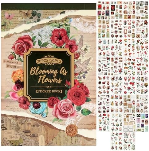 Vintage Flowers Scrapbook Stickers with 400 Pre-Cut journaling Sticker 20 Scrapbook Paper washi Stickers for Journaling Floral Scrapbooking Sticker