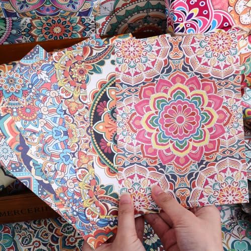 160 Sheets Boho Mandala Scrapbook Paper Set, Journaling Scrapbooking Supplies Craft Decoupage Papers Kit, Ephemera for Junk Journal Bullet Journals Well Posters Room Decor for Card Making Gift