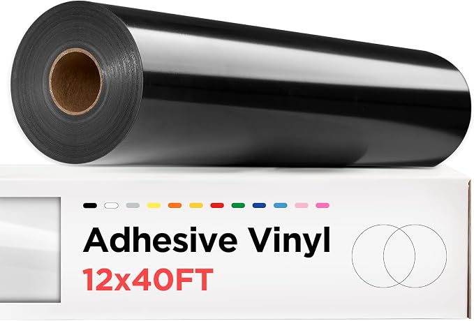Sooez Black Permanent Vinyl - 12" x 40 FT Adhesive Roll | Glossy Black Vinyl Permanent Outdoor for Signs, Scrapbooking, Craft