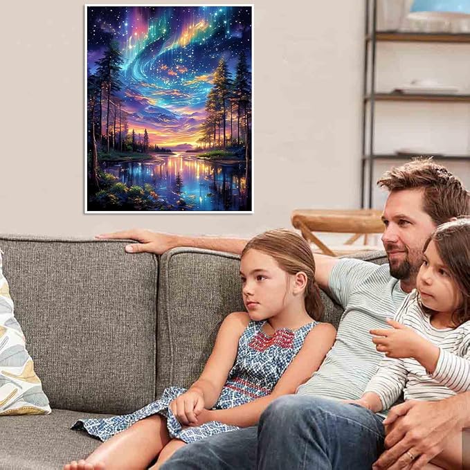 VIGEGU Aurora Paint by Numbers Kit for Adults with Framed 10x12in | Starry Sky Landscape Paint by Number DIY Adult Paint by Number Kits Acrylic Oil Painting for Wall Decor