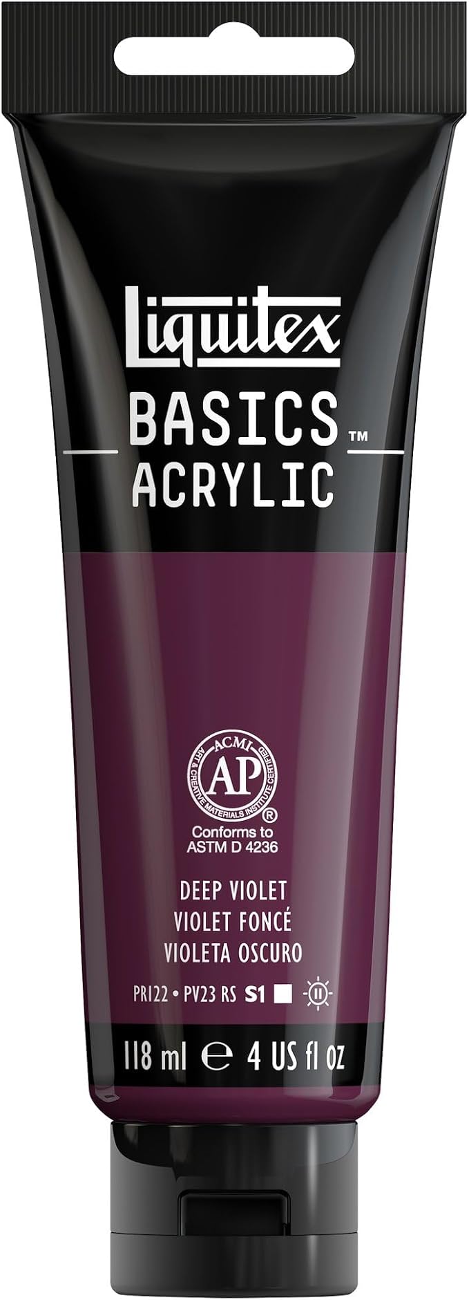 Liquitex BASICS Acrylic Paint, 4-oz Tube, Deep Violet | Medium Viscosity, Satin Finish, Lightfast, Fine Art Pigments, Range of Opacities, Easy Blending