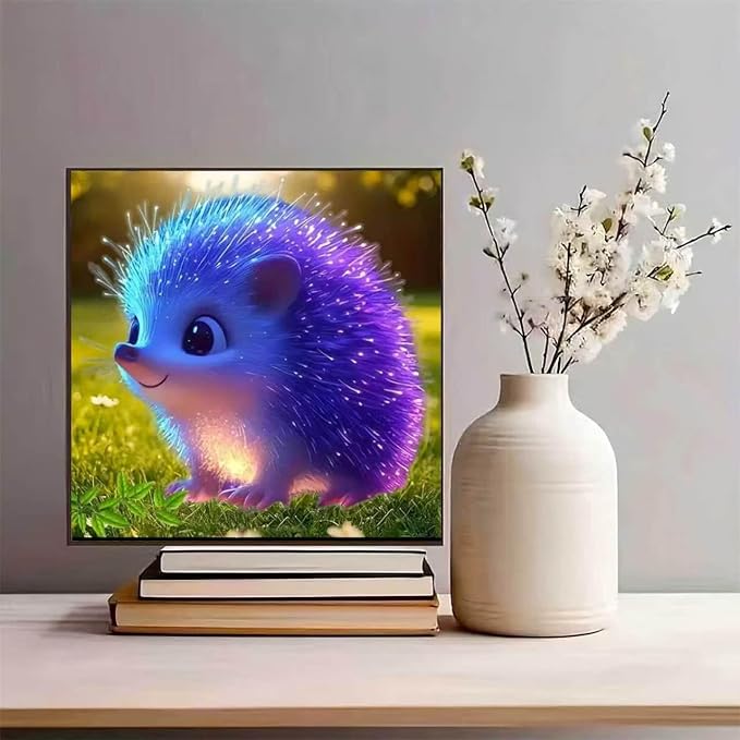 YIYITUPO Diamond Painting Kit, Cute Glowing Hedgehog Design, Blue and Purple Fantasy Animal Theme 14x14 inch