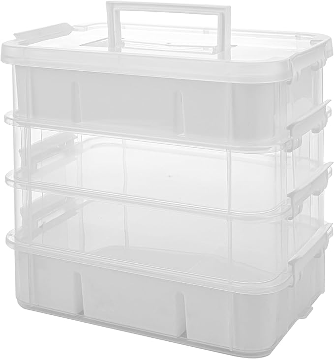 CraftGenes Craft Organizer, 4 Tier Storage Box with Removable Trays, White | 4 Storage Tiers; 2 Removable Trays; Side Latches; Stackable Design; For Beads, Thread, Tools, Crafts and Accessories