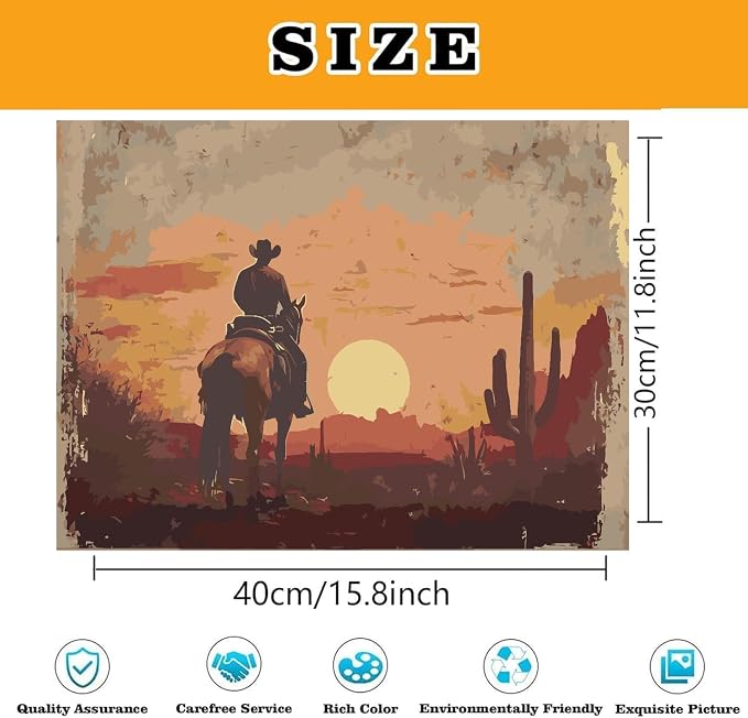 Western Cowboy Paint by Numbers Kit for Adults Framed Canvas Frameworkless