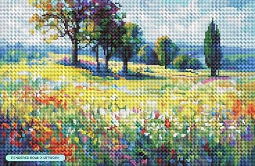 DIAMOND ART CLUB Wildflower Field with Trees in the Summer Countryside