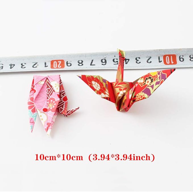 50Pcs 10cm Rainbow Premade Origami Paper Cranes Folded origami cranes Handmade Yuzen Paper Cranes Garlands For Tea Party Favors Wedding Baby Shower Party Supplies Peace Dove-Happiness Good Luck