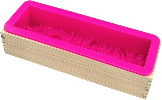 Rectangular Rose Soap Silicone Mold with Wood Box,Rose Red | Flexible,Flowers Craft Art,For Soap Making Supplies