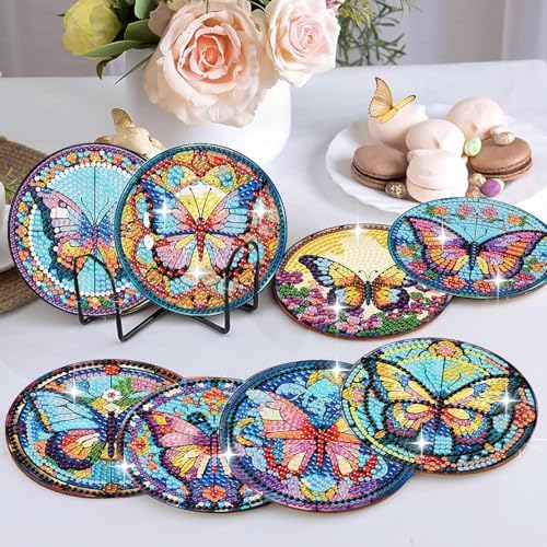 8 Pack Diamond Art Coasters,Butterfly Diamond Painting Coasters Kits