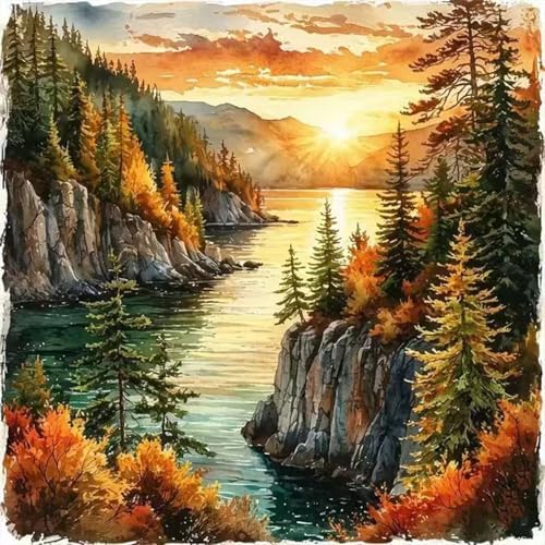 KYOQFVN Landscape Diamond Painting Kits for Adults, Forest Diamond Art Kits for Adults, 5D Autumn Scenery Diamond Painting Full Drill Diamonds Dot for Wall Decor 14x14 inch