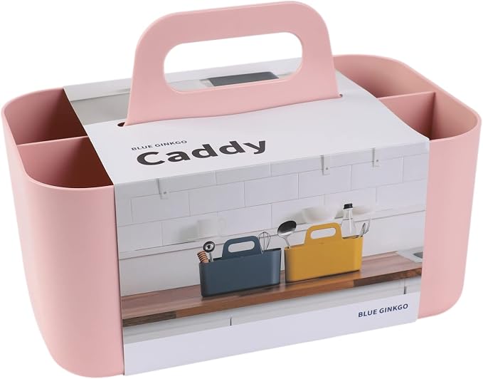 BLUE GINKGO Stackable Organizer Caddy, Rectangle, Pink, Made in Korea