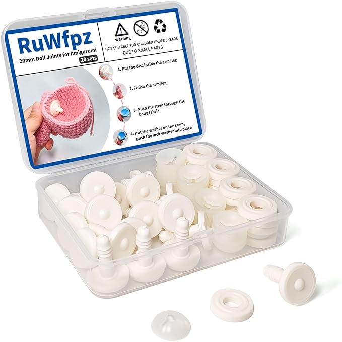 RuWfpz Doll Joints for Amigurumi Crochet 20mm 20 Sets Plastic White 13/16"