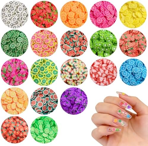 10000 pcs (20 Styles) Fruit Clay Slices, VEINARDYL Nail Art Slices Charms 3D Polymer Clay for DIY Crafts Resin Slime Making Cellphone Decoration