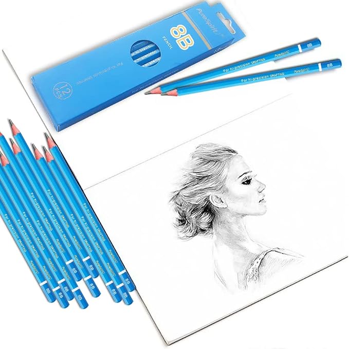Sketch Pencils for Drawing 8B, 12pcs Professional Art Drawing Pencils for Shading, Sketching & Doodling | Graphite Pencil for Artists & Beginners