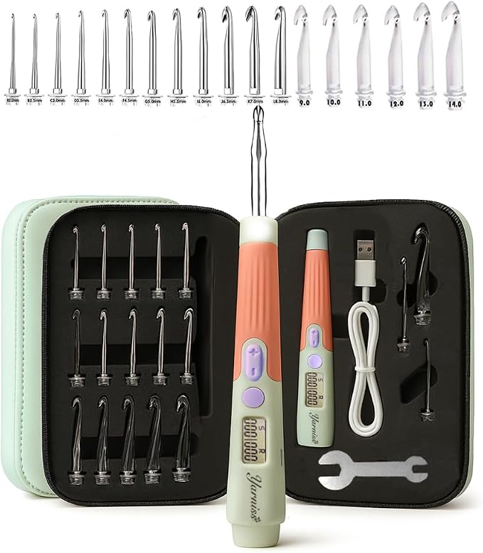 Yarniss 18 Size Light Up Counting Crochet Hooks Set with Case 2.0mm-14.0mm