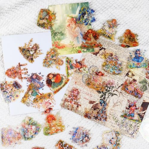 60Pcs Kawaii Girls Stickers for Journaling - Cute Sweet Cartoon Transparent Collage Scrapbooking Supplies Sticker Decal for Junk Journal Cards DIY Arts Crafts