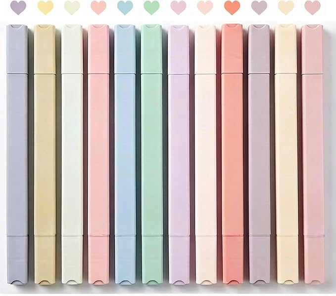 konket 12Pcs Aesthetic Cute Highlighters Bible Pastel Highlighters and Pens no bleed Assorted Colors Double-ended design for Office journaling supplies