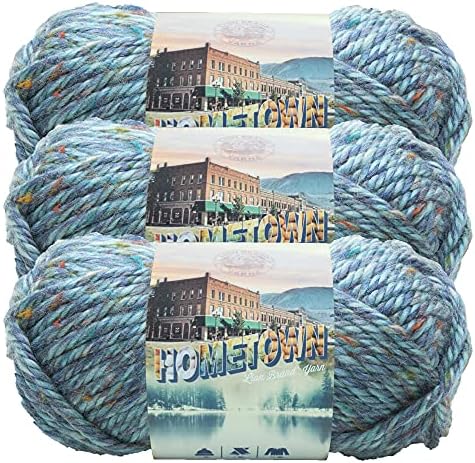Lion Brand Yarn Hometown Yarn, Super-Bulky Yarn for Knitting, Crocheting, and Crafting, 3 Pack, Key Largo Tweed