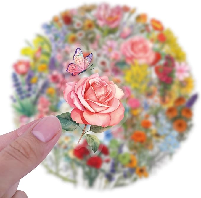 60Pcs Nature Flower Botanical PET Stickers Waterproof Aesthetic Floral Scrapbook Craft Decorative Stickers for Journals,Planners,Adults,Students, Teachers, Sticker Collectors, DIY Lovers..(Flower)