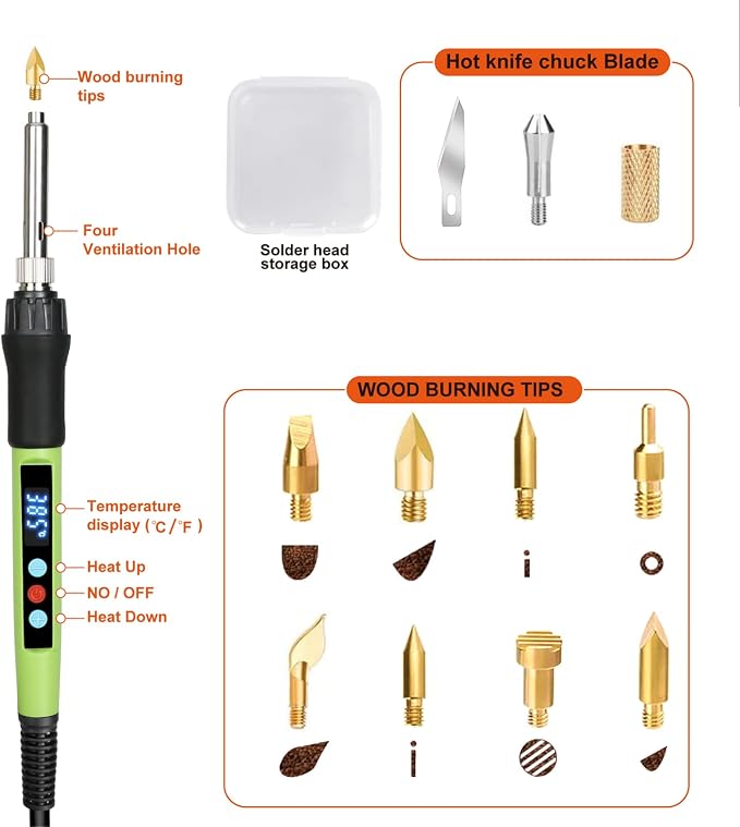 Wood Burning kit, 100W Professional WoodBurning Pen Tool, DIY Creative Tools with LED Display Adjust Temp Switch 180~500℃,Wood Burner for Embossing,Carving,Pyrography,Suitable for Beginners,Adults