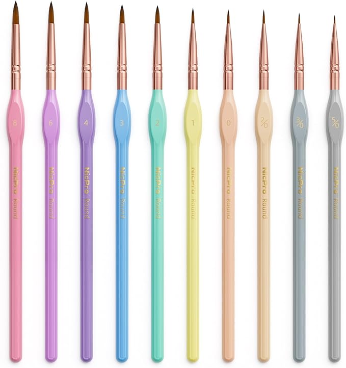 Nicpro 10PCS Paint By Numbers Brushes, Micro Fine Detail Paint Brush Set | Aesthetic Pastel, Fine Tip Small Paint Brushes, For Acrylic Oil Watercolor, Craft Models Miniatures Rock Painting