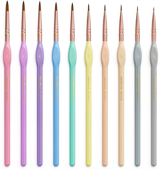 Nicpro 10PCS Paint By Numbers Brushes, Micro Fine Detail Paint Brush Set | Aesthetic Pastel, Fine Tip Small Paint Brushes, For Acrylic Oil Watercolor, Craft Models Miniatures Rock Painting