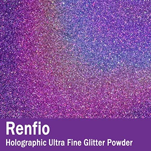 Renfio Holographic Ultra Fine Purple Glitter Powder Metallic Resin Glitter | 2.11 Oz (60g) PET Flakes Crafts Sequins 1/128" 0.008" 0.2mm Epoxy Chips Flakes for Tumblers Slime Roses - Laser Light Purple