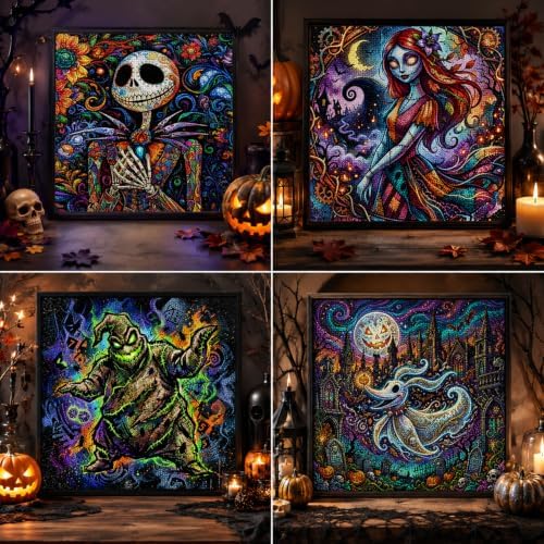 4 Pack Diamond Art Kits for Adults,Halloween Diamond Painting Kits 14x14 In