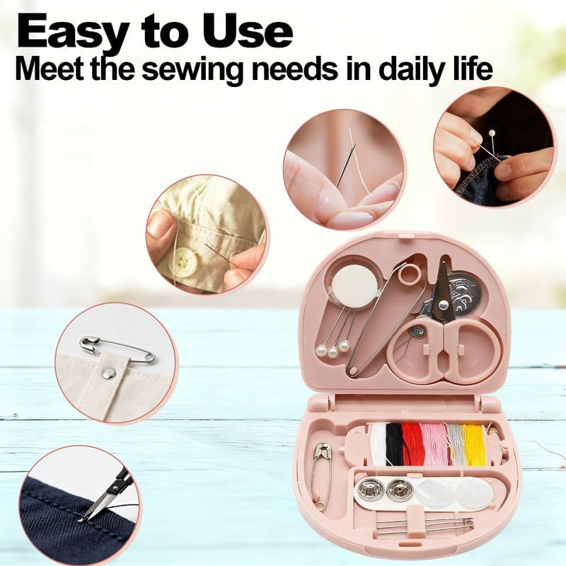 REROON 2 Pack Mini Travel Sewing Kit for Adult & Kid | Portable Sewing Box Kit Bulk | Small Emergency Repair Set with Thread Scissors Needle for Travel, Beginner DIY Handcraft | Black + Pink