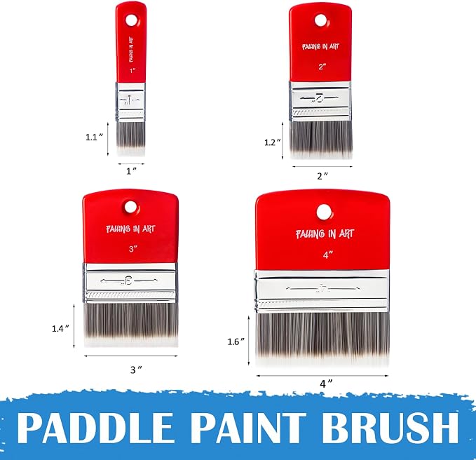 Falling in Art 4 PCS Flat Paddle Paint Brush Set (1'',2'',3'',4'') | Scale Brushes, Large Blending Paint Brush, Wide Flat Paint Brushes for Oil & Acrylic