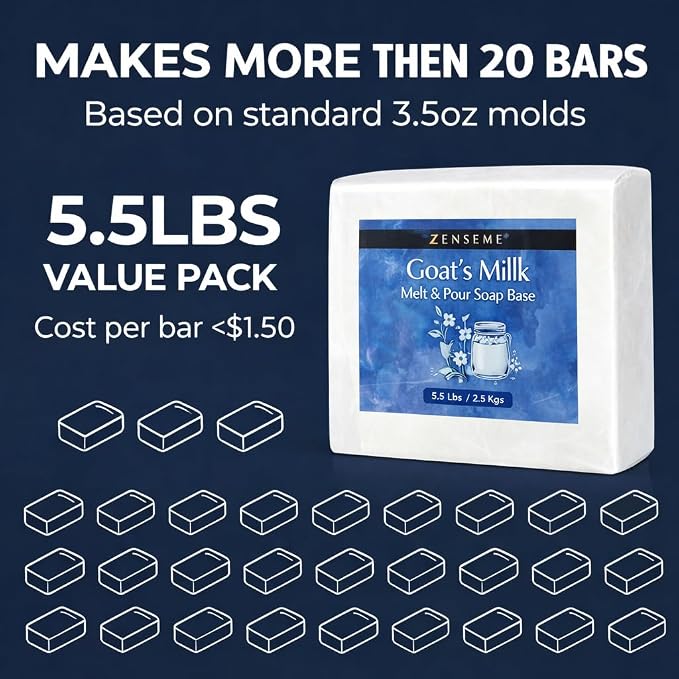 5.5 LBS Goats Milk Soap Base, Melt and Pour Supplies Kit for Soap Making | SLS/SLES & PEG free | Gentle & Foamy Ingredients | Make Your Own Bulk For Adult Soapmaker - Easy to Cut