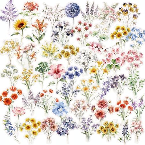 50Pcs Watercolor Flower Vinyl Stickers