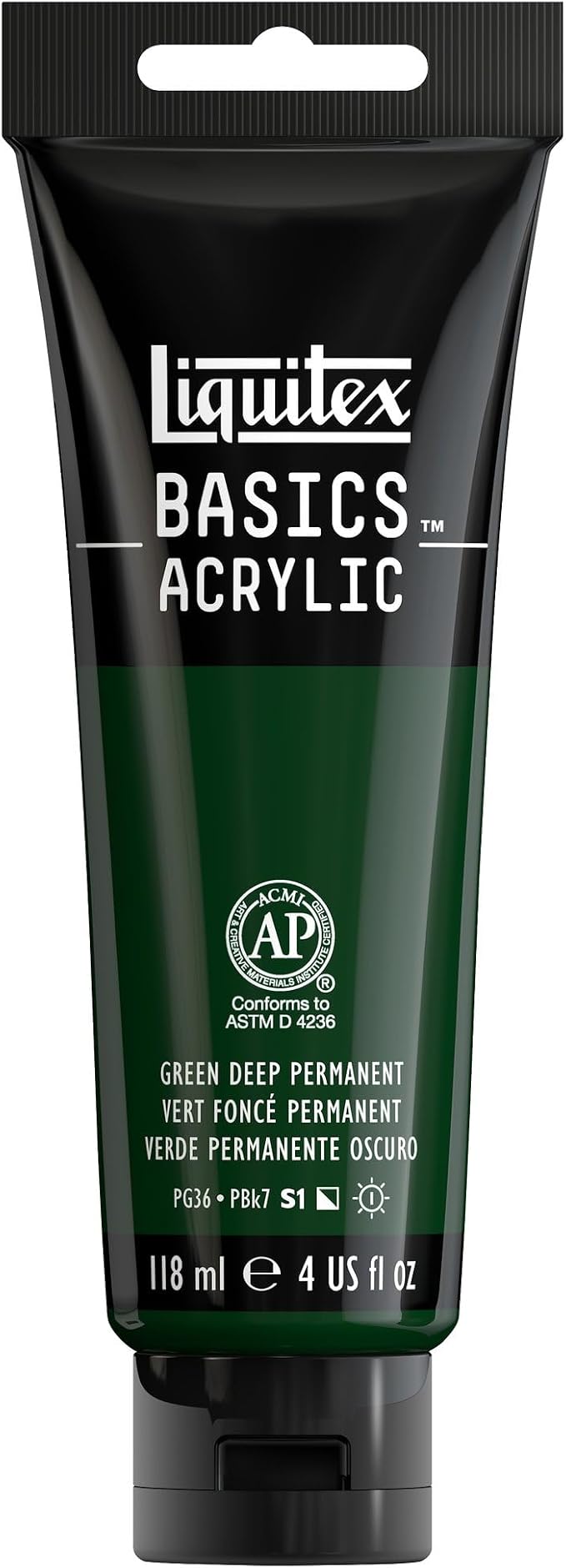 Liquitex BASICS Acrylic Paint, 4-oz Tube, Permanent Green Deep | Medium Viscosity, Satin Finish, Lightfast, Fine Art Pigments, Range of Opacities, Easy Blending