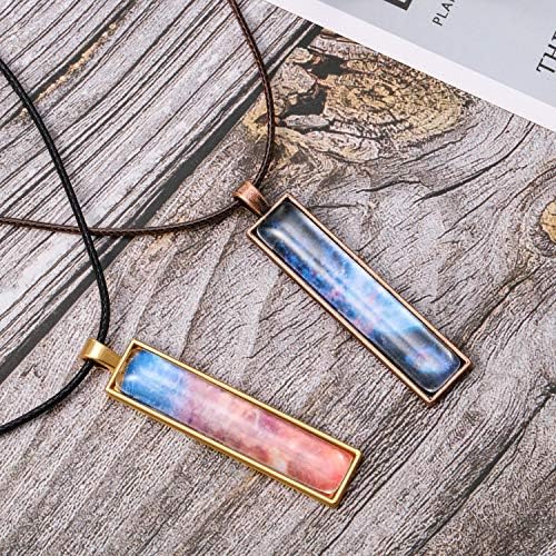 Hicarer 48 Pieces 6 Colors Pendant Tray Rectangle Bezel Blanks Set Include 24 Rectangle Pendant Trays with 24 Clear Glass Cabochon Domes for DIY Resin Craft Photo Necklace Jewelry Making