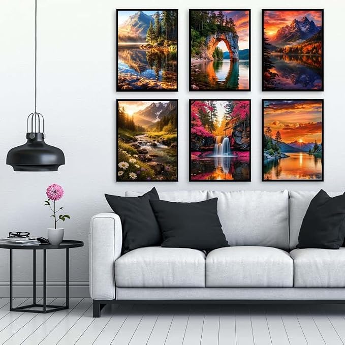 Apcufir 6 Pack Diamond Painting Kits for Adults,Landscape Diamond Art Kits for Beginners,Waterfall and Sunset Relaxing Diamond Dots Gem Art for Home Wall Decor 12X16 Inch