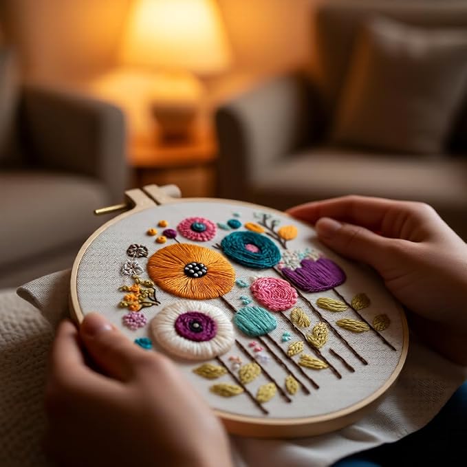 Embroidery Kit for Beginners & Adults Starter Kit, Cross Stitch Kits,DIY Hand Embroidery Needlepoint Set with Hoop, Pre-Printed Fabric, Threads and Instructions (Flower-3)