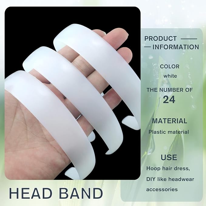 VOKOY 24 PCS White Plastic Headbands, 1 Inch Wide No Teeth Hair Bands for Girls & Women, Blank DIY Plain Headbands for Crafts