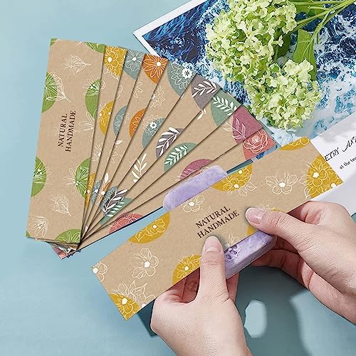 PH PandaHall 90pcs Wrap Paper Tape, 9 Style Vintage Band Label Flower Paper Tag Wrapper Sleeves Covers Vertical Tags for Handmade Soap Lotion Bars Bath Gift Wrapping, 8.5x1.9 inch