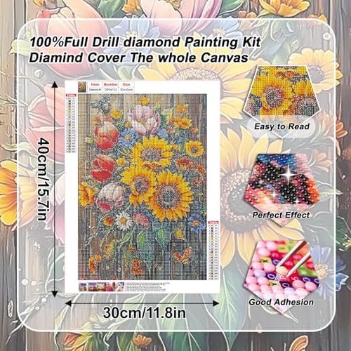 VeGuude Flowers Diamond Art Kits for Adults, Full Drill Flowers Diamond Painting Kits for Beginners, DIY Full Rhinestone 5D Diamond dots (Gemstone Craft), Home Wall Decoration (12x16 inch)