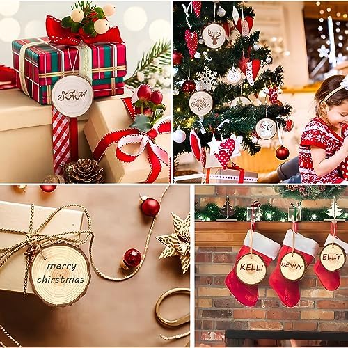 SENMUT Wood Slices 30 Pcs 3.1-3.6inch Natural Rounds Unfinished Wooden Circles Christmas Ornaments for Crafts Wood Kit Predrilled with Hole Wood Coasters, Craft Supplies for DIY and Painting