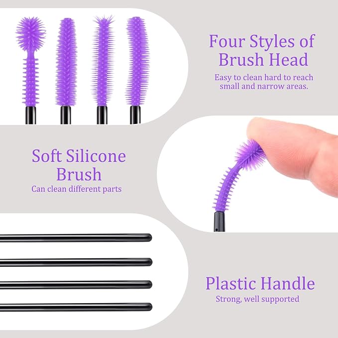FJW Machine Cleaning Brushes, Reusable Silicone Dense Bristles Clean Brush for Sewing Machine Internal and Spool Area, The Every Nook and Cranny Sewing Machine Cleaning Tools 20 PCS Purple