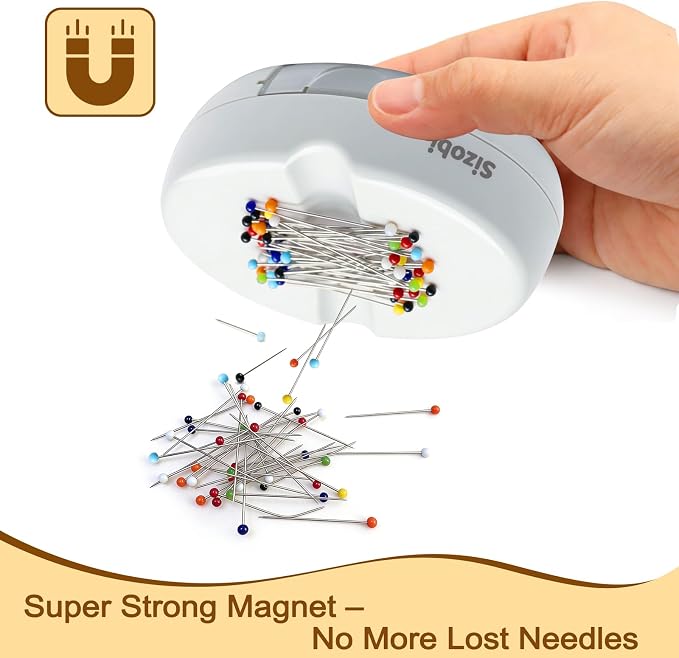 Sizobi Magnetic Pin Cushions for Sewing with 100Pcs Ball Head Straight Pins
