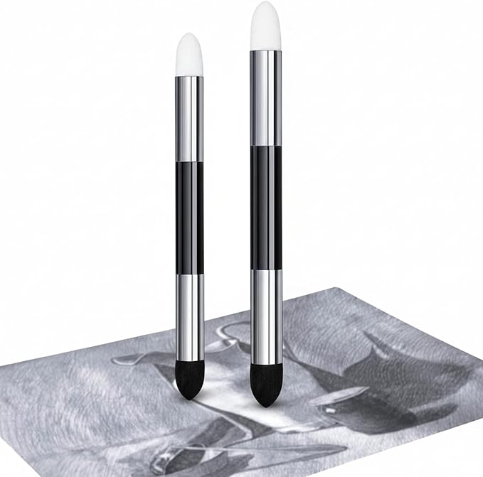 Kosiz 2 Pcs Blending Sponge Pen Rub and Buff Double Headed, White, Black | Washable Sponge Tips, Art Drawing Shading and Highlight Tools, Smooth Color Blending, Reusable Blending Tools for Oil Pastels